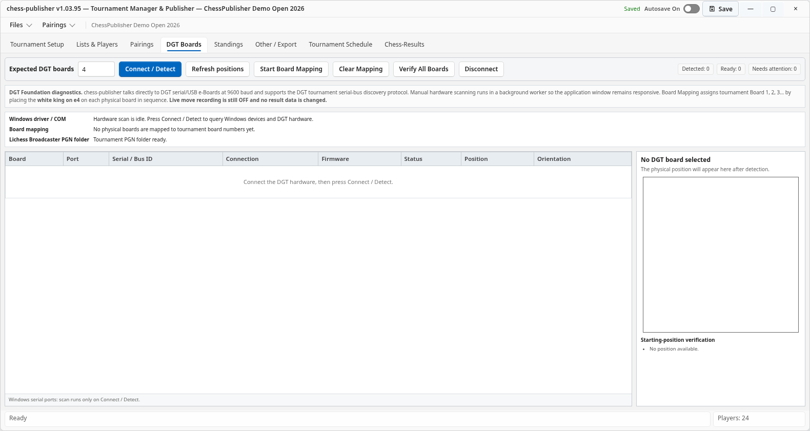 Chess-Publisher DGT Boards diagnostics interface